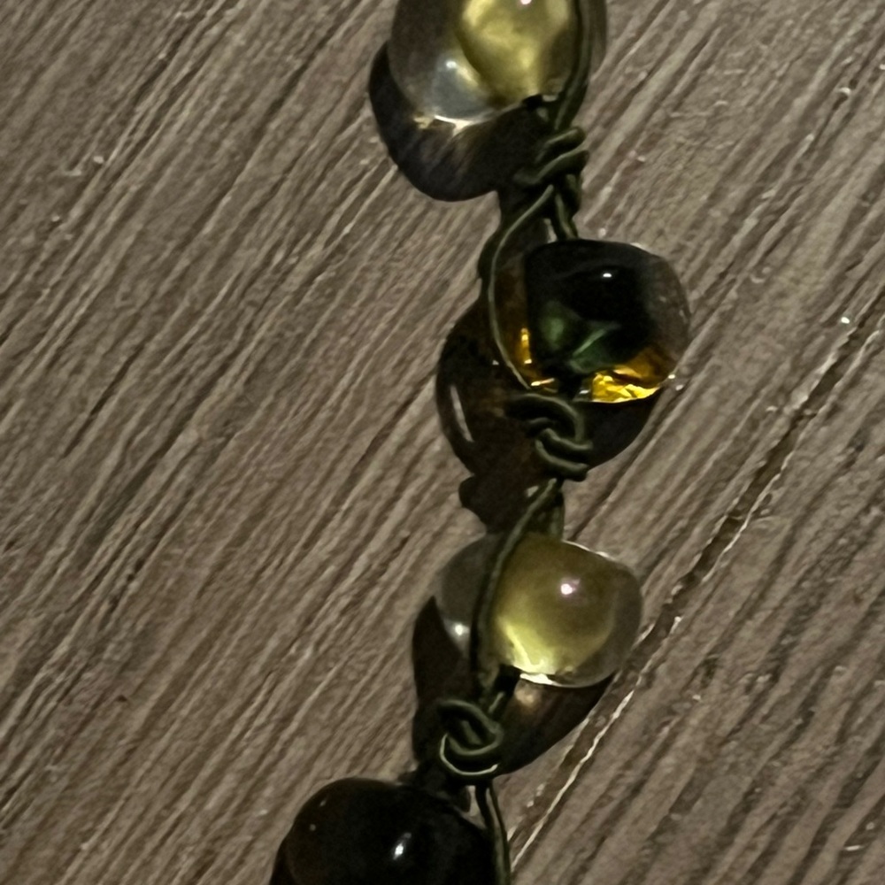 Vintage polished Baltic amber and glass necklace knotted artisan boho 20 to 22"